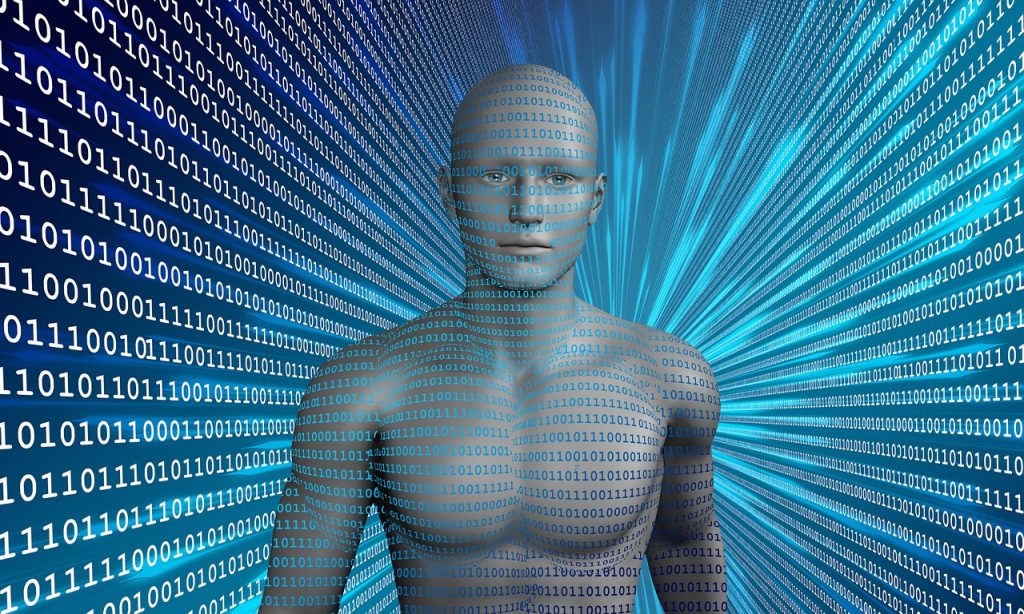 דמות אדם עשויה ממספרים בינאריים של מחשב